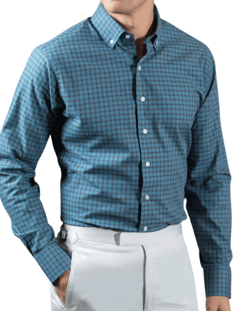 Balani Custom Shirt Turquoise with Brown Check