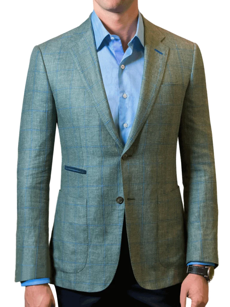 Balani Custom Sport Coat Jacket Grass Green with Blue Windowpane