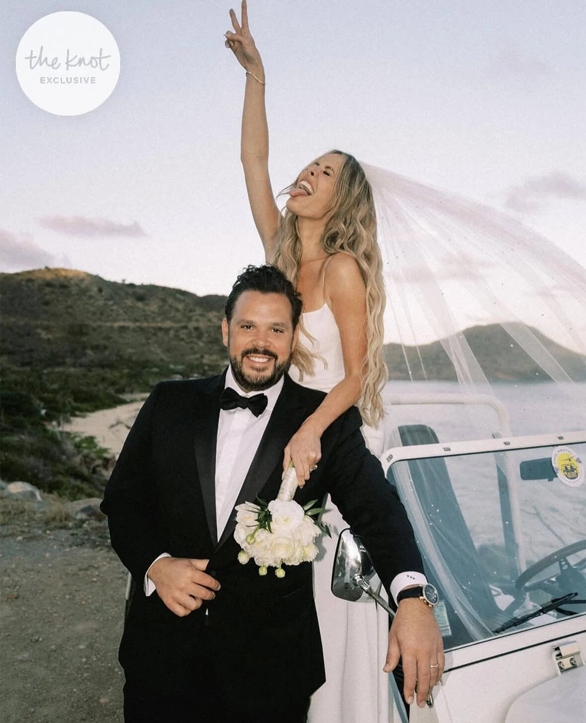 Courtney Kerr and Husband Kyle Noonan in a Balani Custom Wedding Tuxedo