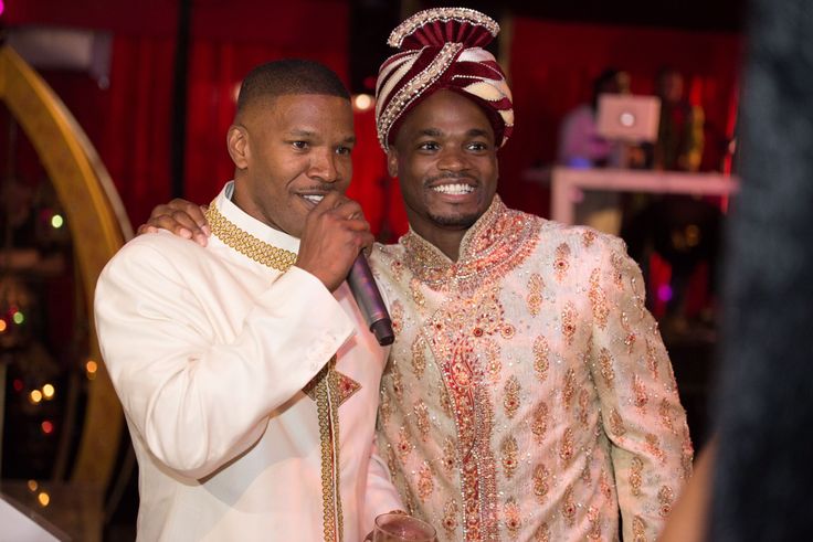 Adrian Peterson was spotted wearing a Balani Custom custom jacket alongside Jamie Foxx.